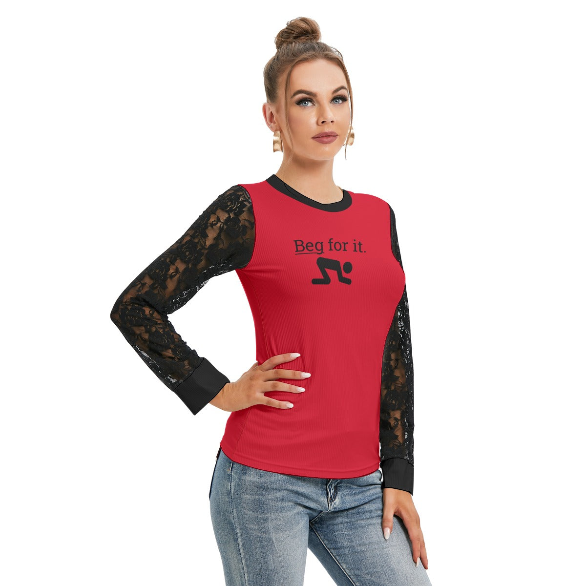 Beg For It Black-Laced Long Sleeve T-shirt