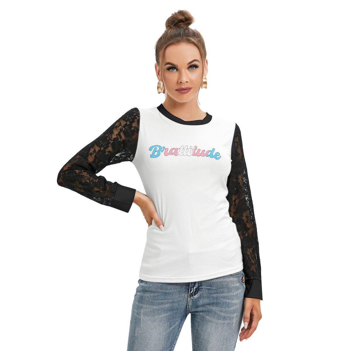 Brattitude Trans Flag Black-Laced Long Sleeve T-shirt