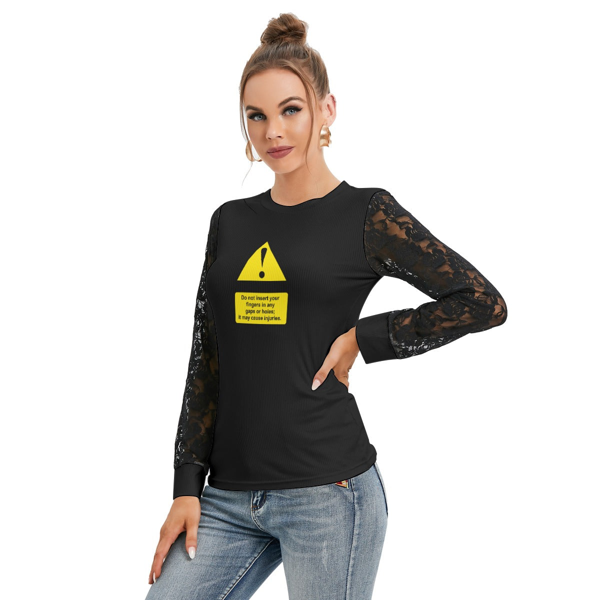 Shock Warning Black-Laced Long Sleeve T-shirt