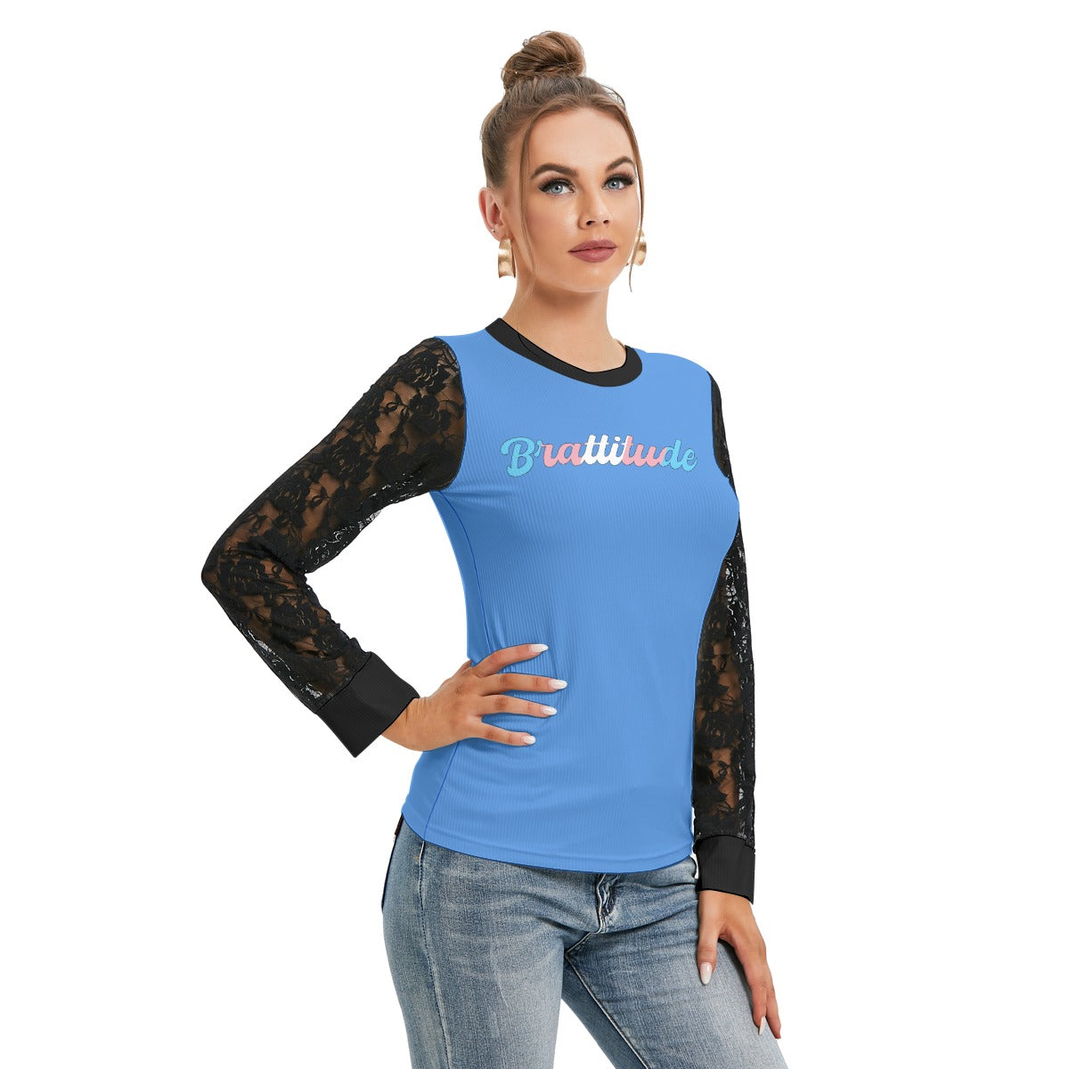 Brattitude Trans Flag Black-Laced Long Sleeve T-shirt