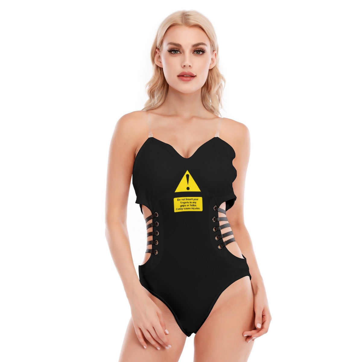 Shock Warning Black Strap Bodysuit