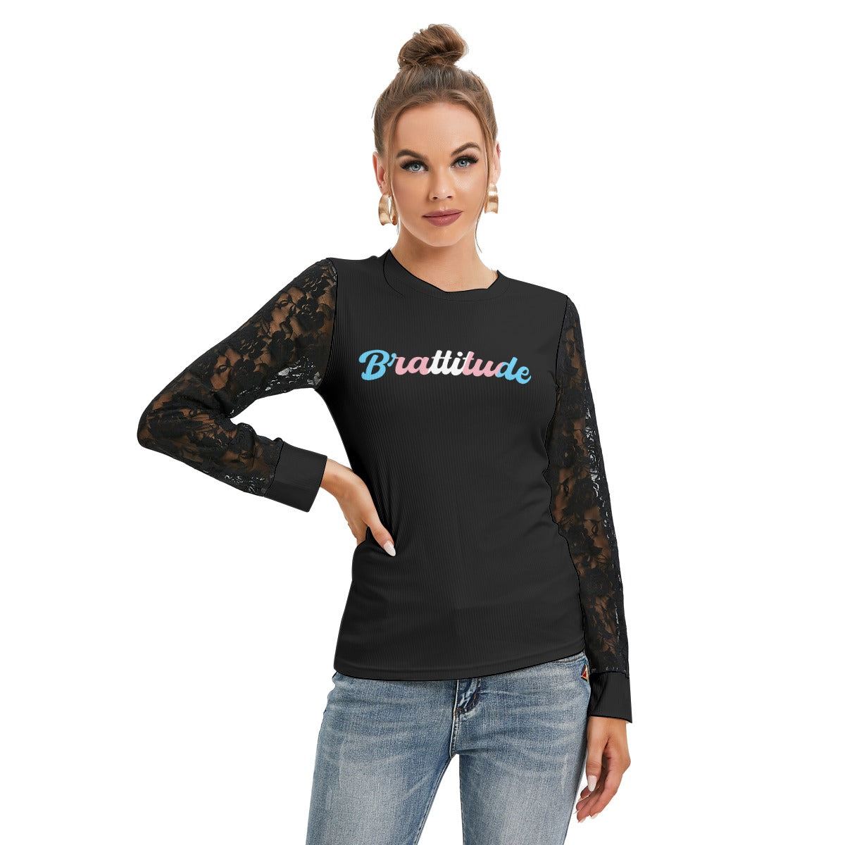 Brattitude Trans Flag Black-Laced Long Sleeve T-shirt
