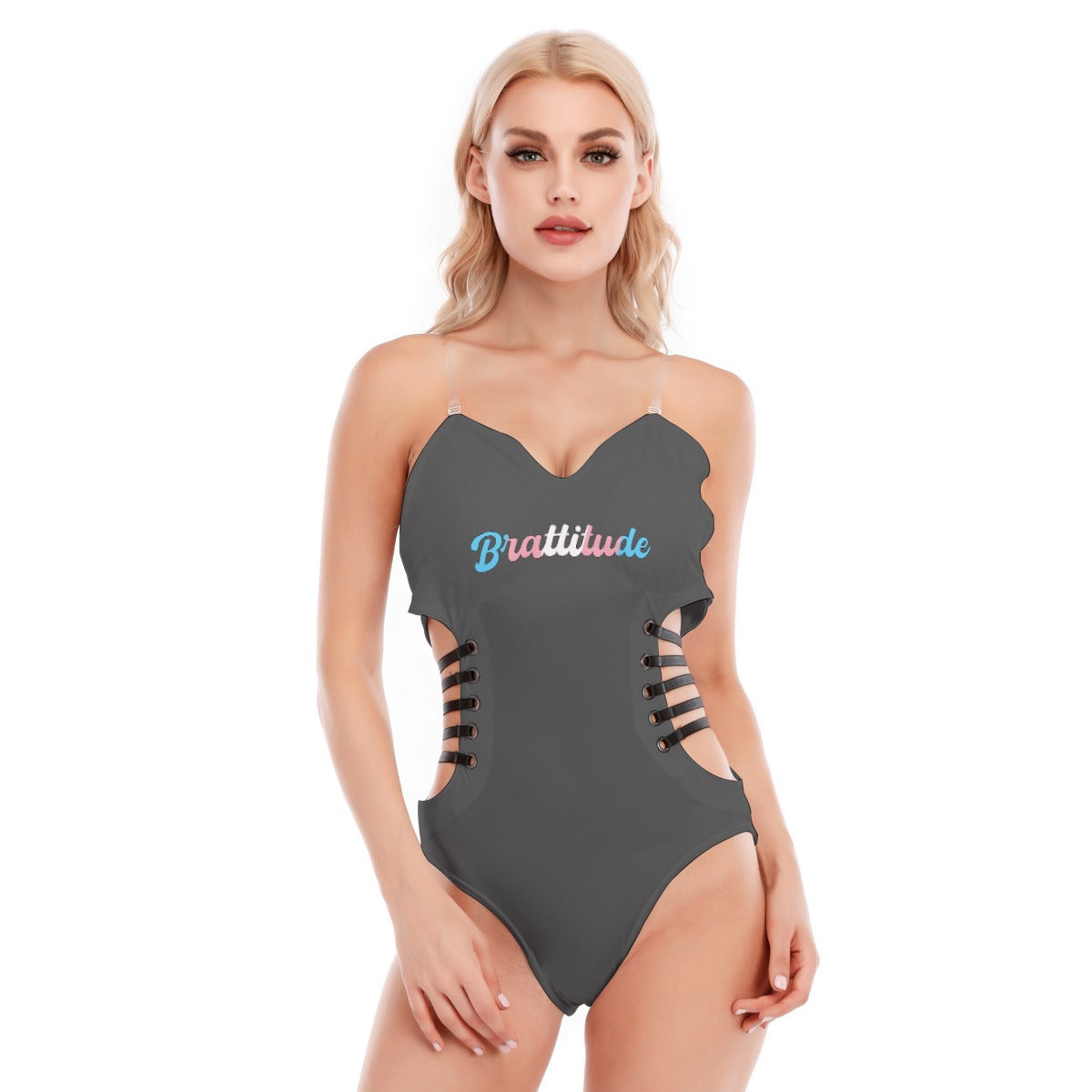 Brattitude Trans Flag Black Strap Bodysuit