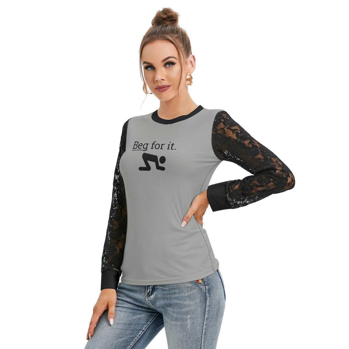 Beg For It Black-Laced Long Sleeve T-shirt