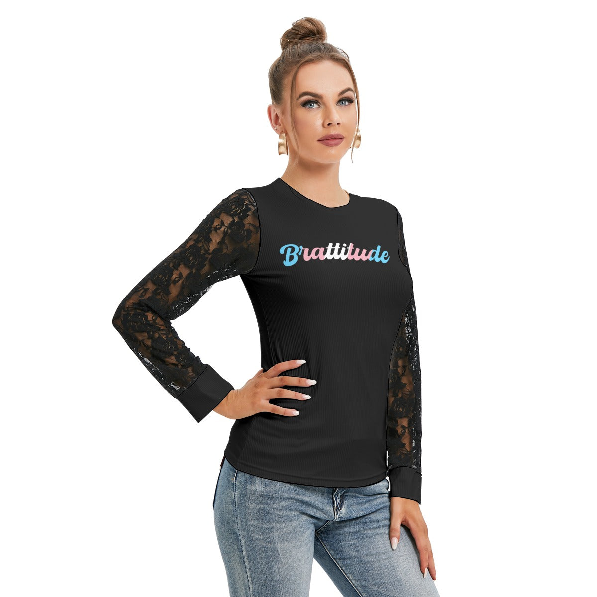 Brattitude Trans Flag Black-Laced Long Sleeve T-shirt