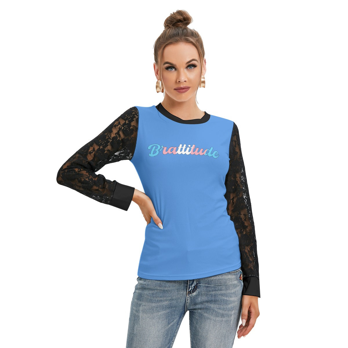 Brattitude Trans Flag Black-Laced Long Sleeve T-shirt