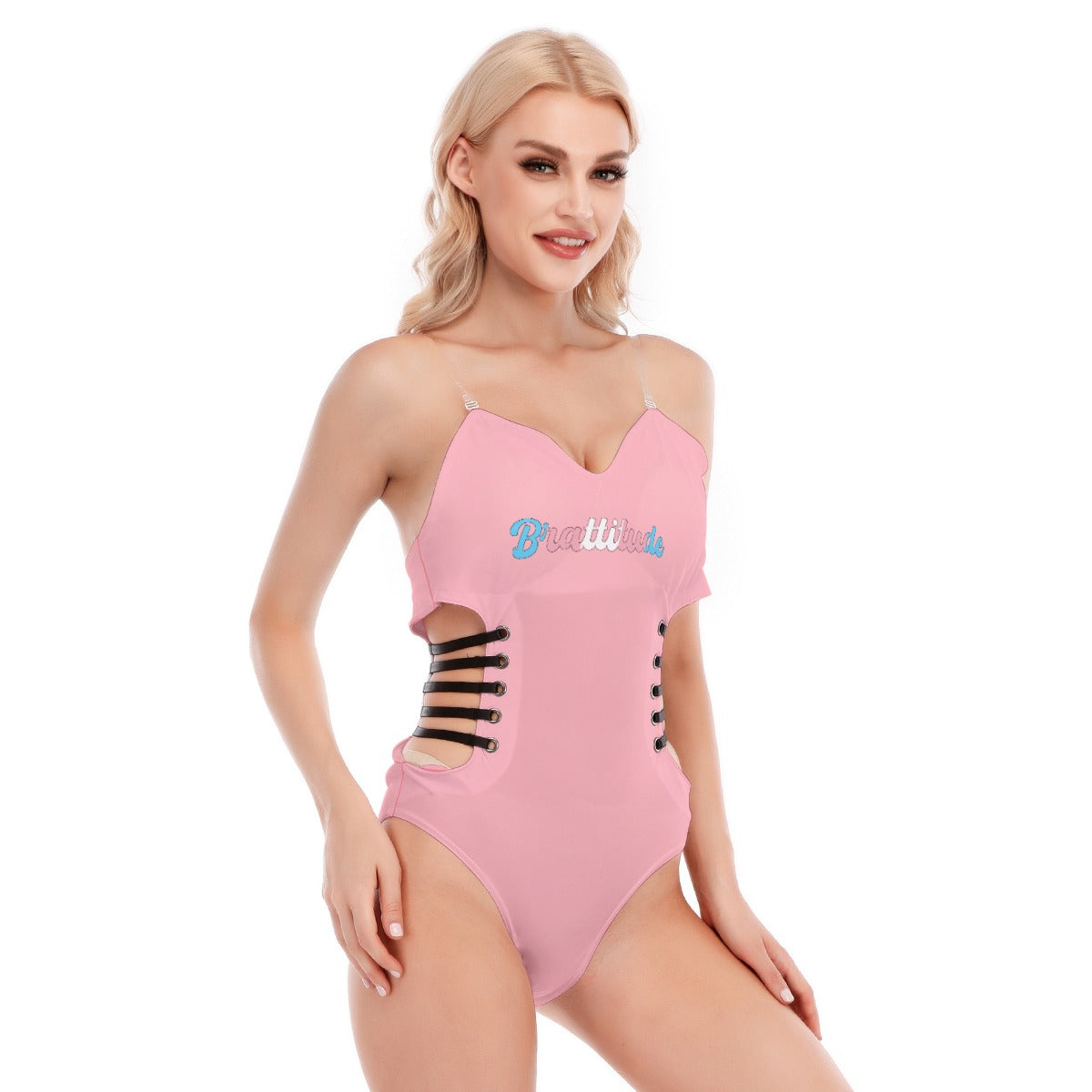 Brattitude Trans Flag Black Strap Bodysuit