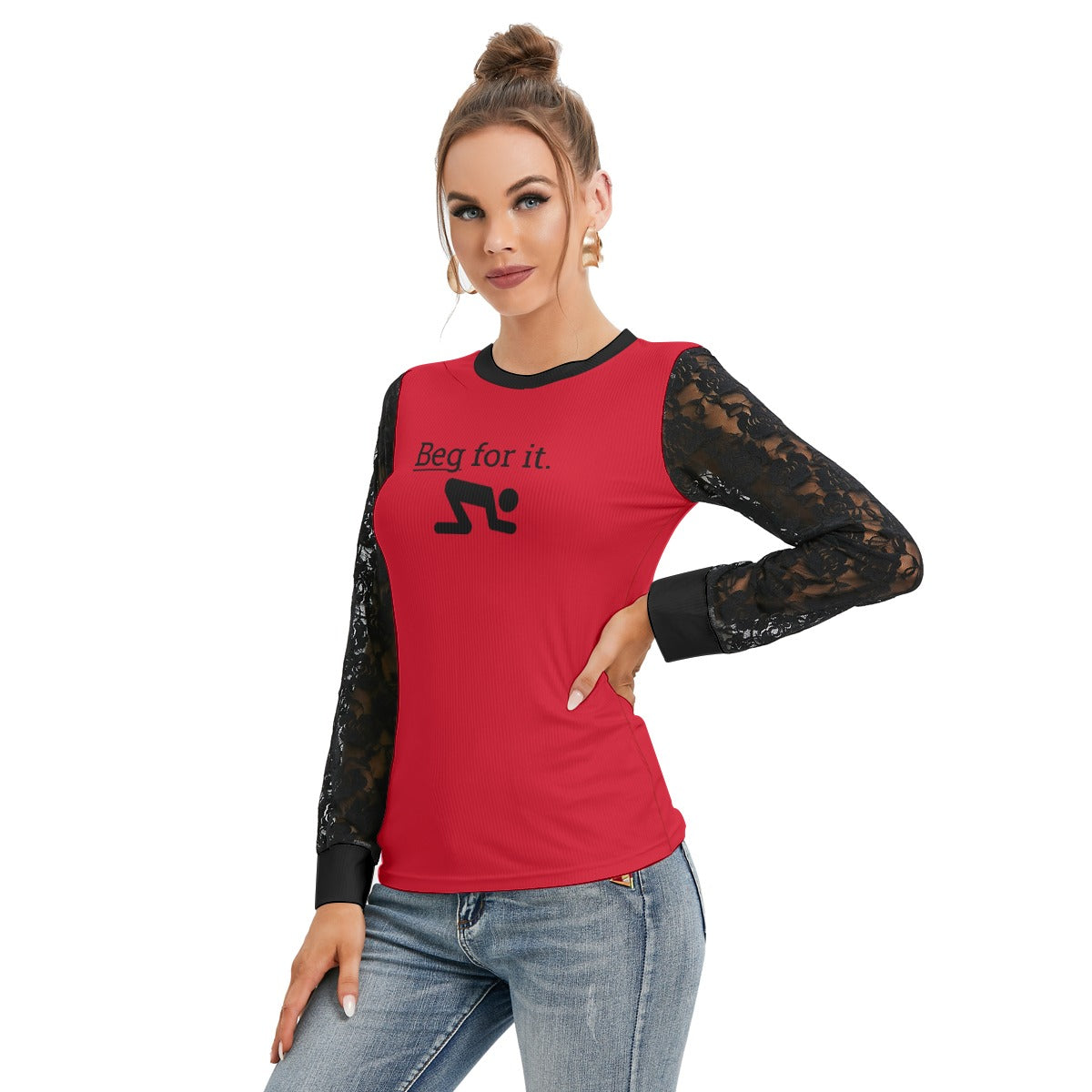Beg For It Black-Laced Long Sleeve T-shirt