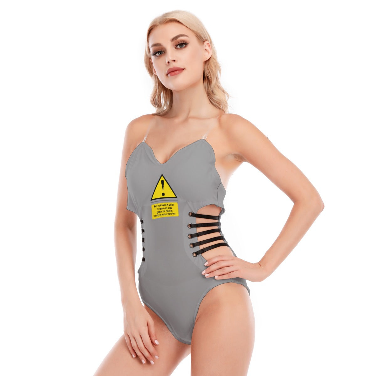 Shock Warning Black Strap Bodysuit