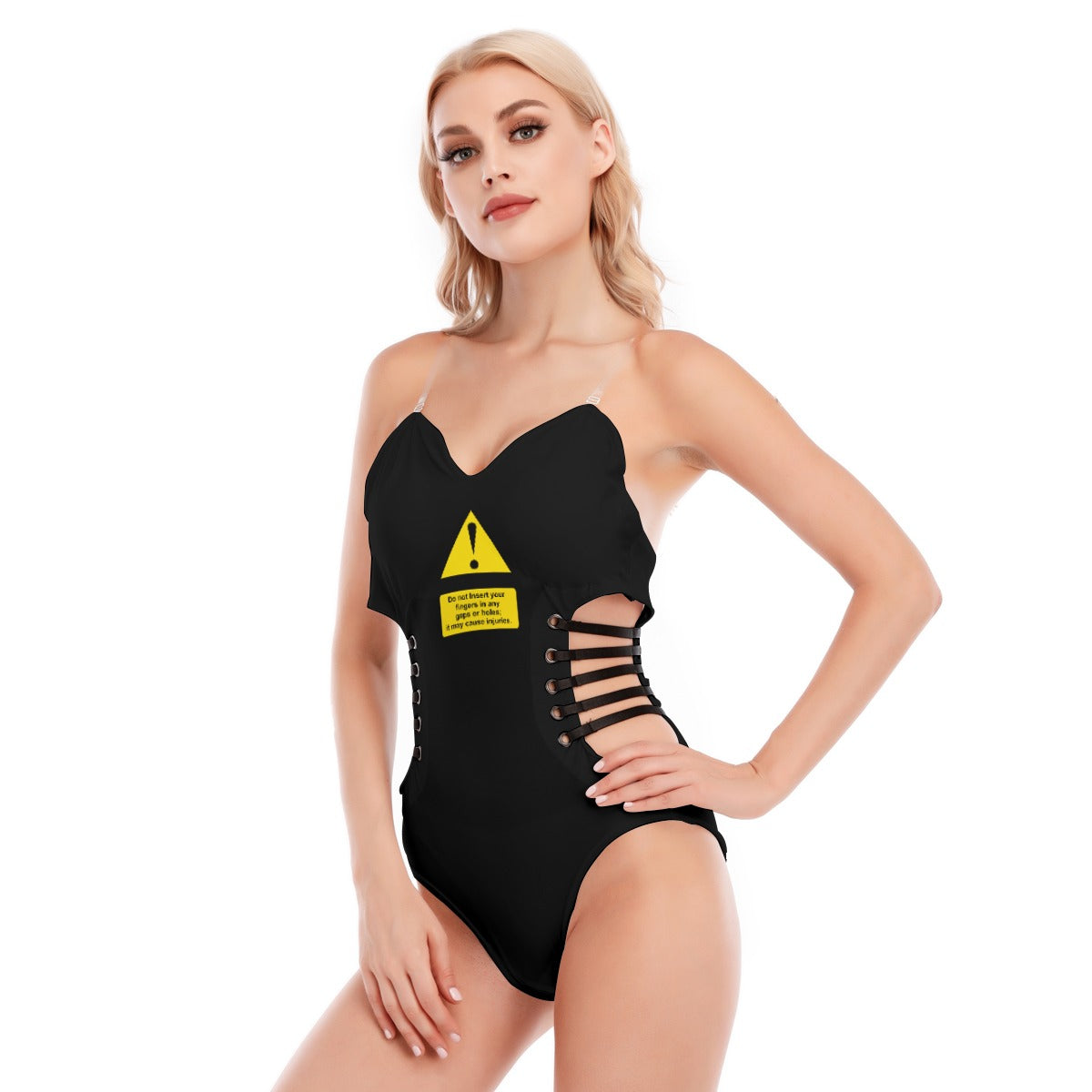 Shock Warning Black Strap Bodysuit