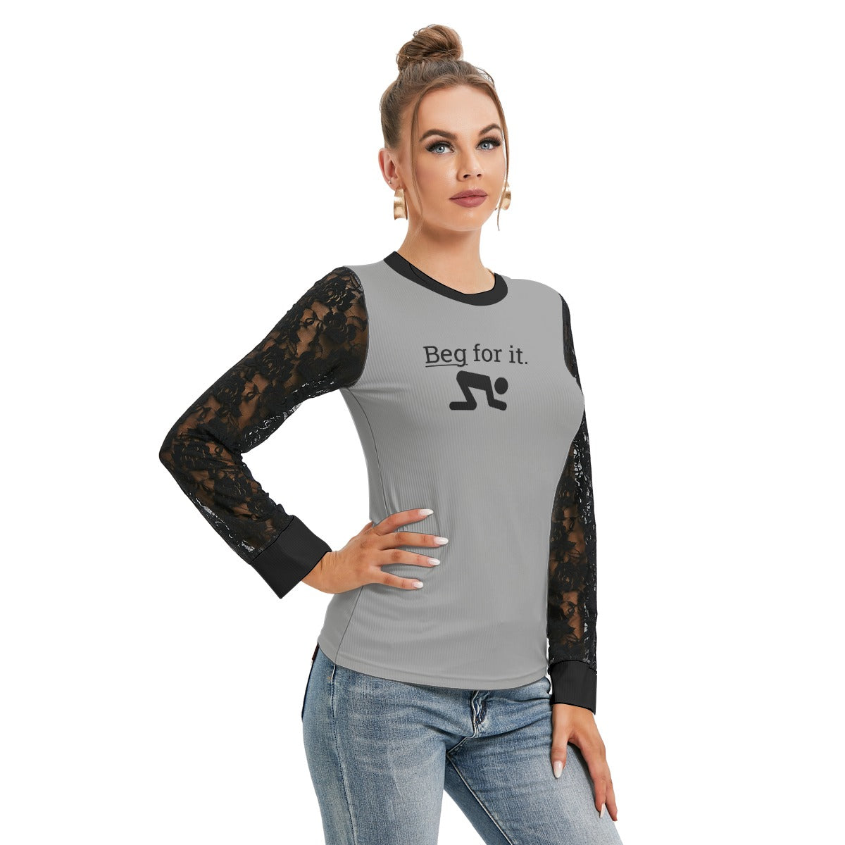 Beg For It Black-Laced Long Sleeve T-shirt