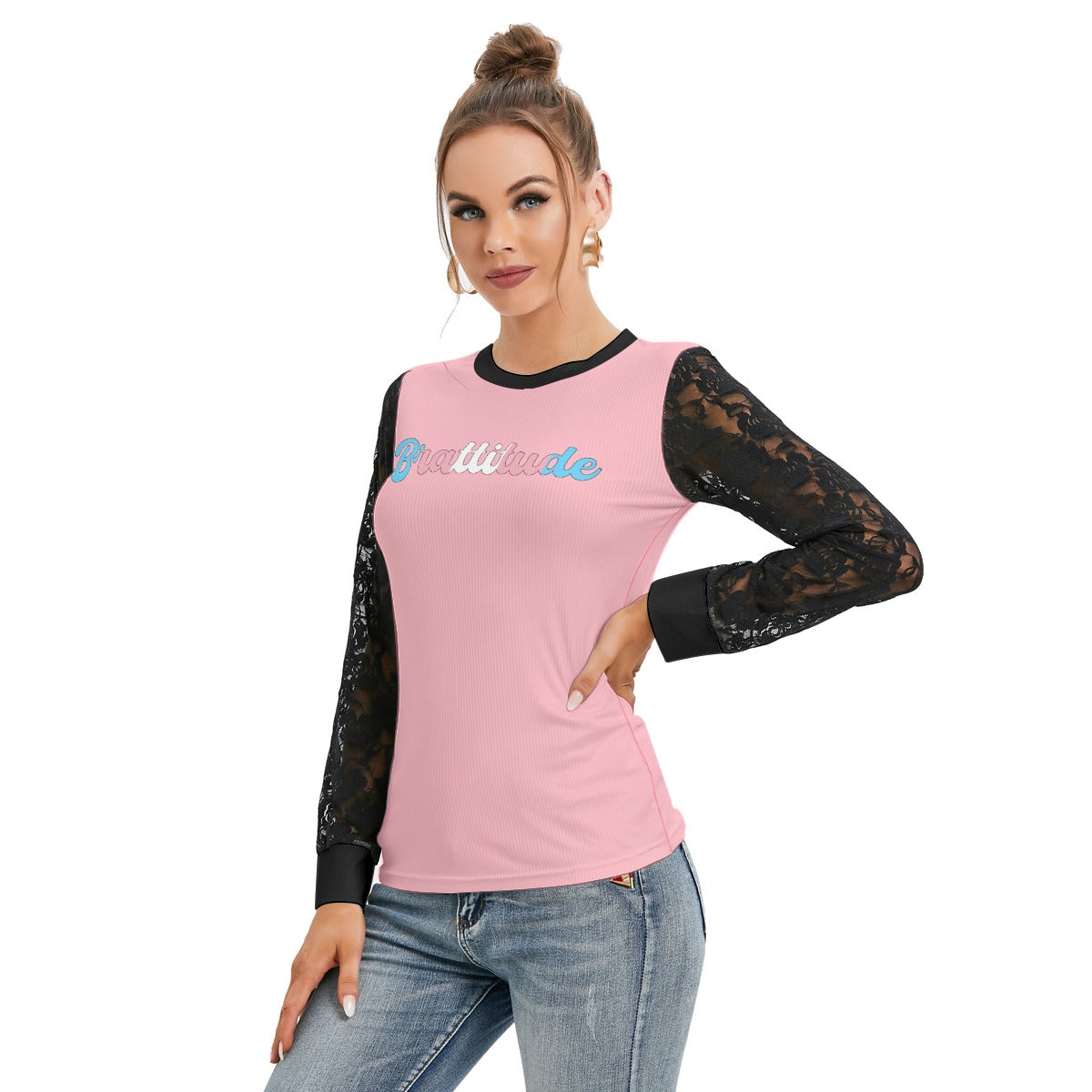 Brattitude Trans Flag Black-Laced Long Sleeve T-shirt