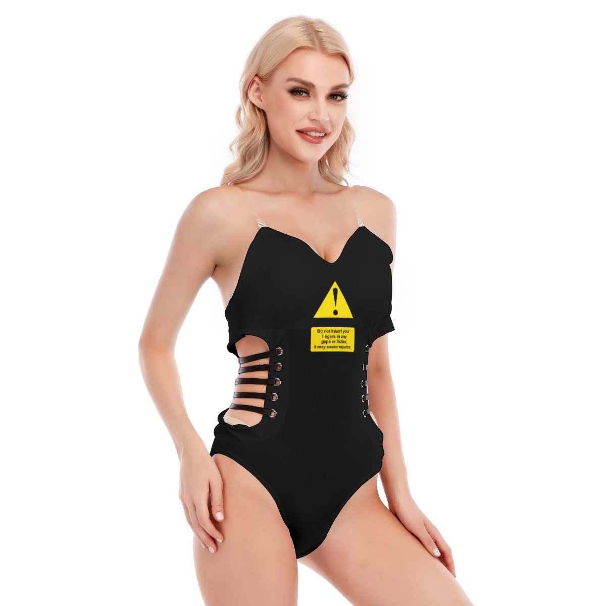 Shock Warning Black Strap Bodysuit