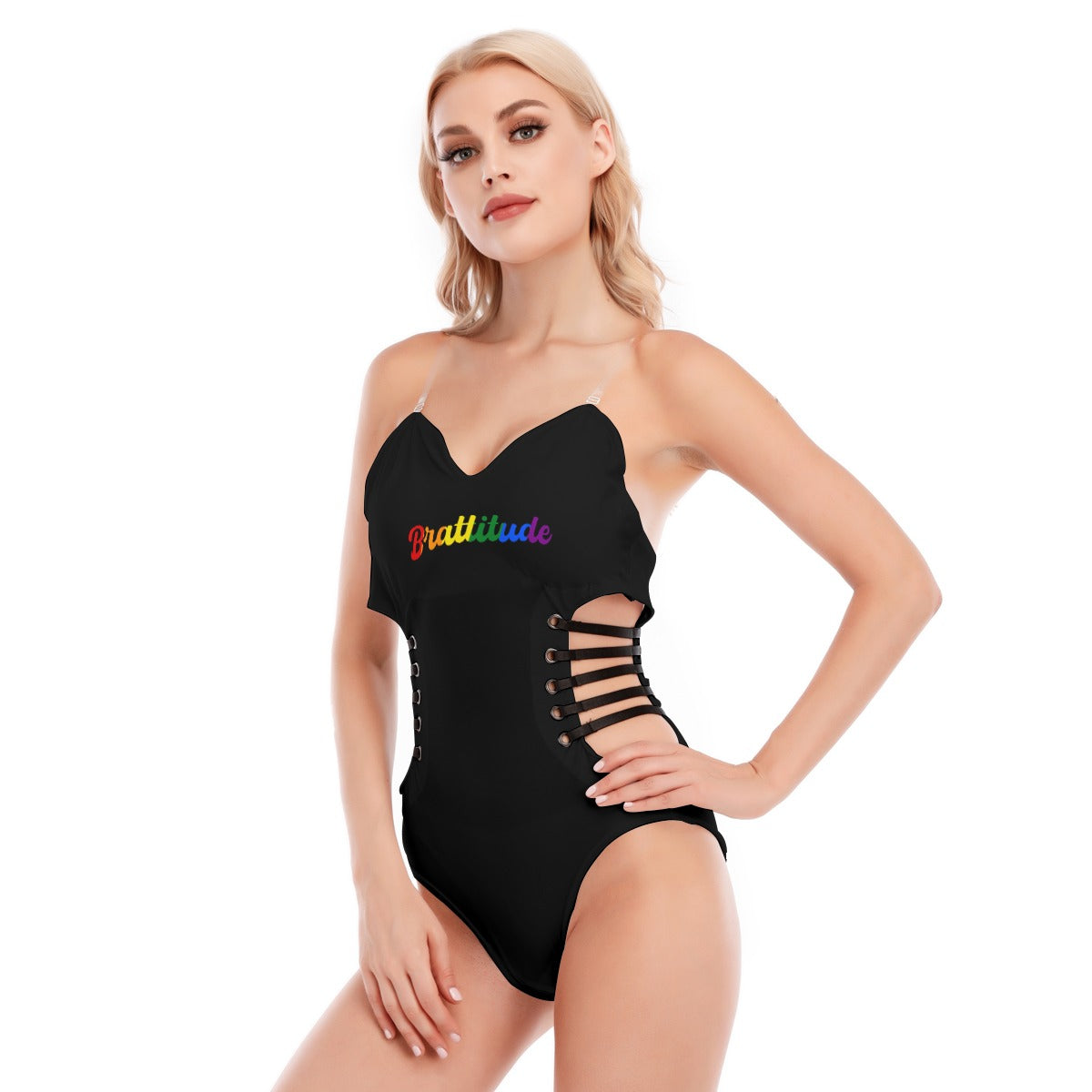 Brattitude PRIDE Black Strap Bodysuit