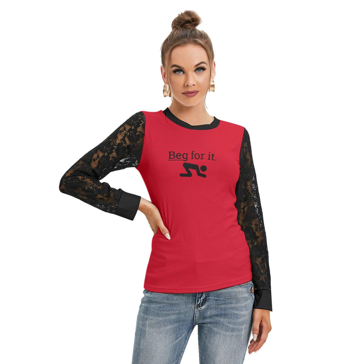 Beg For It Black-Laced Long Sleeve T-shirt