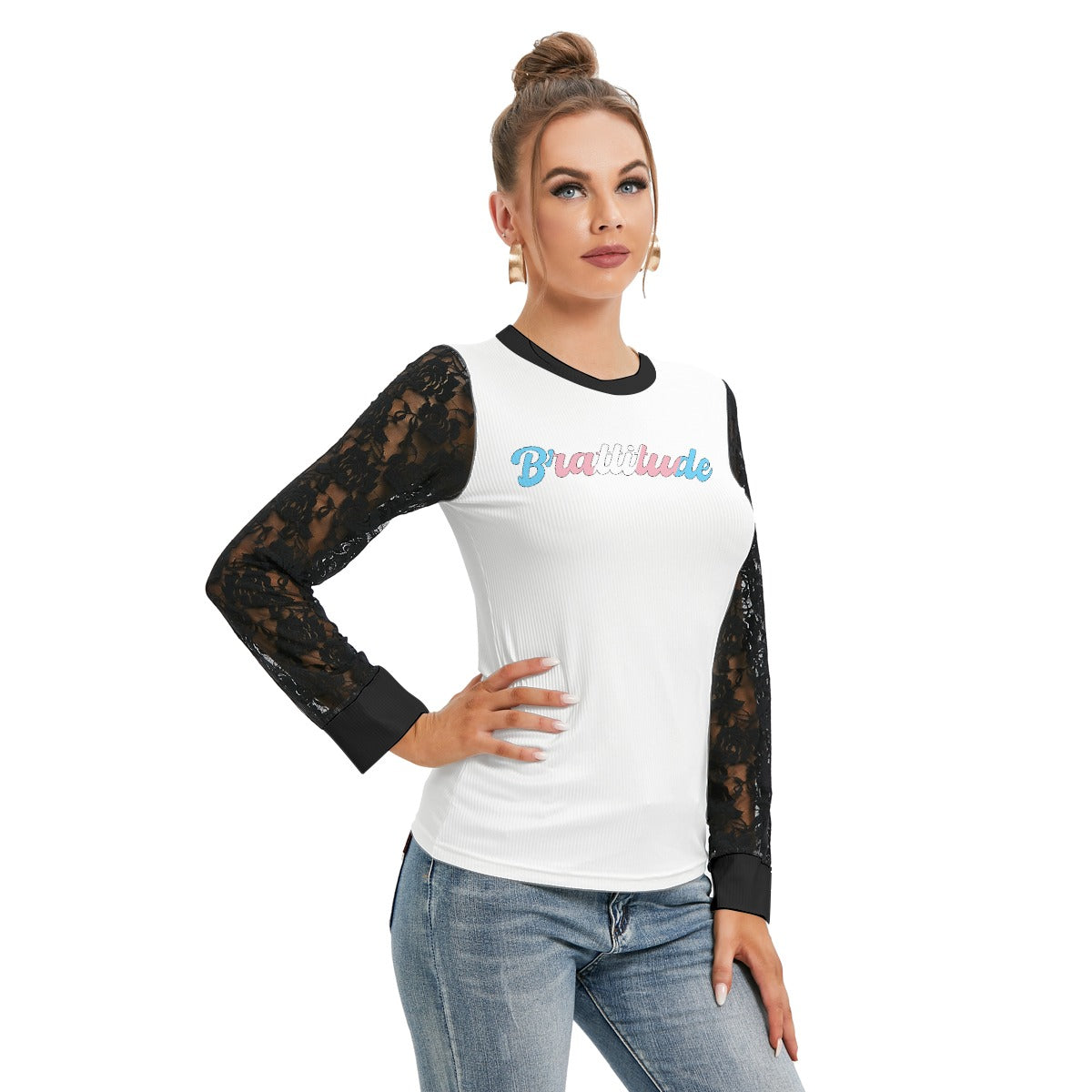 Brattitude Trans Flag Black-Laced Long Sleeve T-shirt