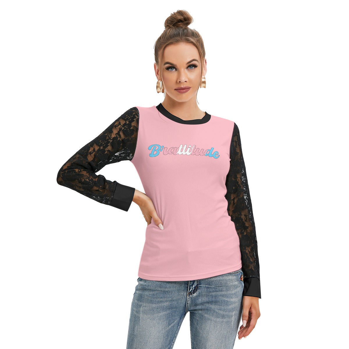 Brattitude Trans Flag Black-Laced Long Sleeve T-shirt