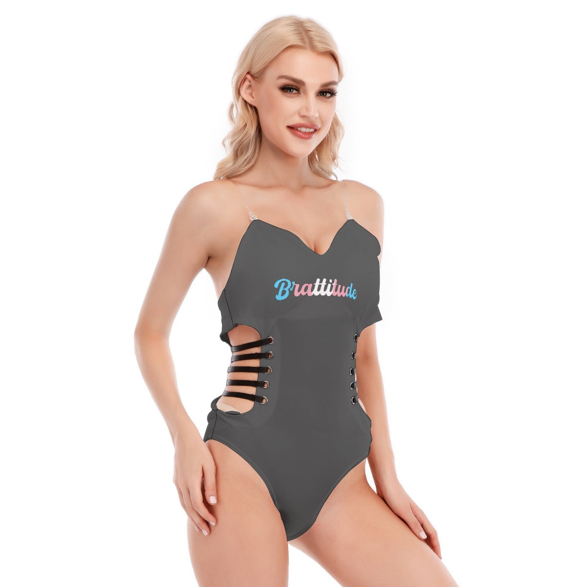 Brattitude Trans Flag Black Strap Bodysuit