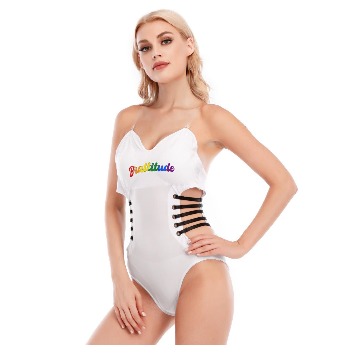 Brattitude PRIDE Black Strap Bodysuit