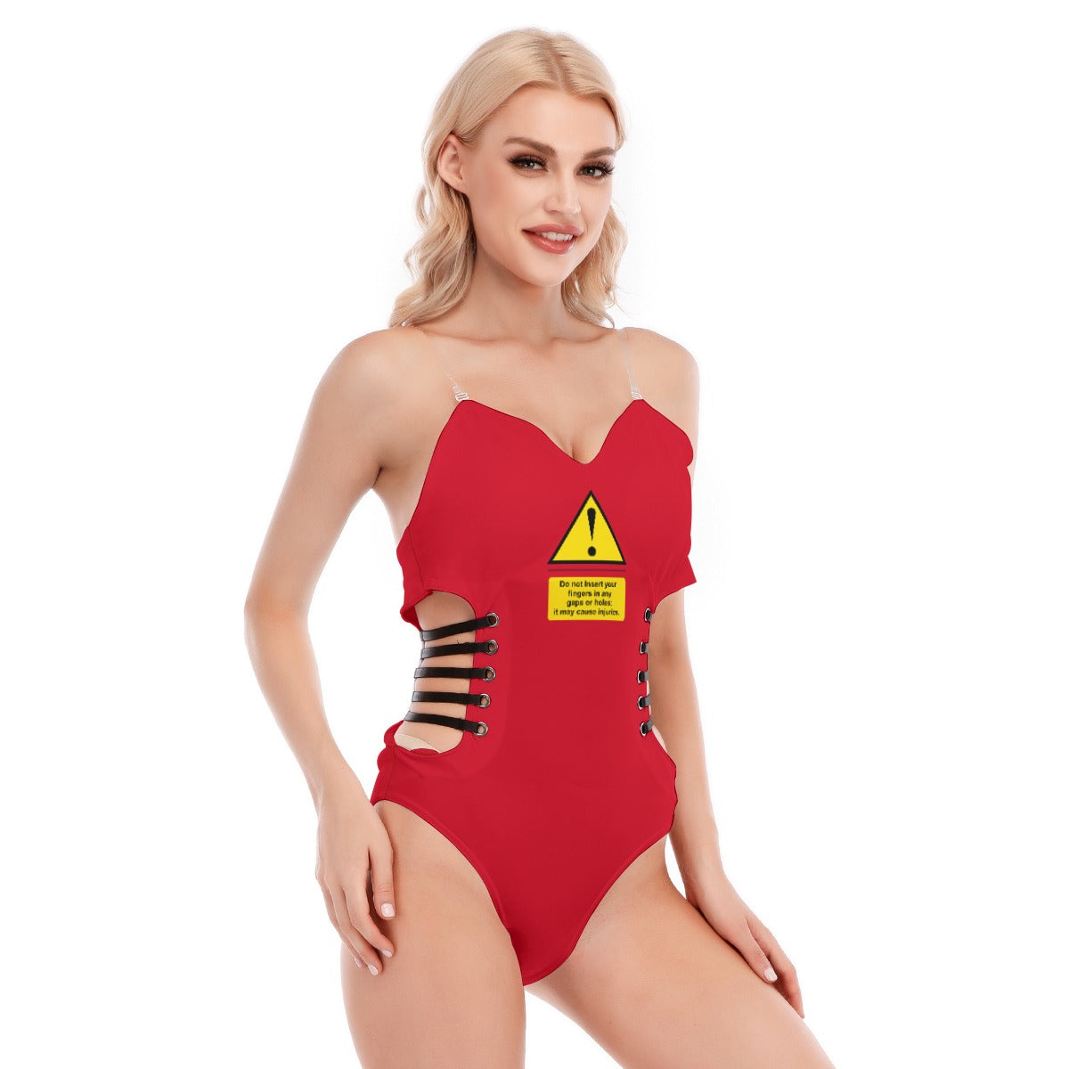 Shock Warning Black Strap Bodysuit