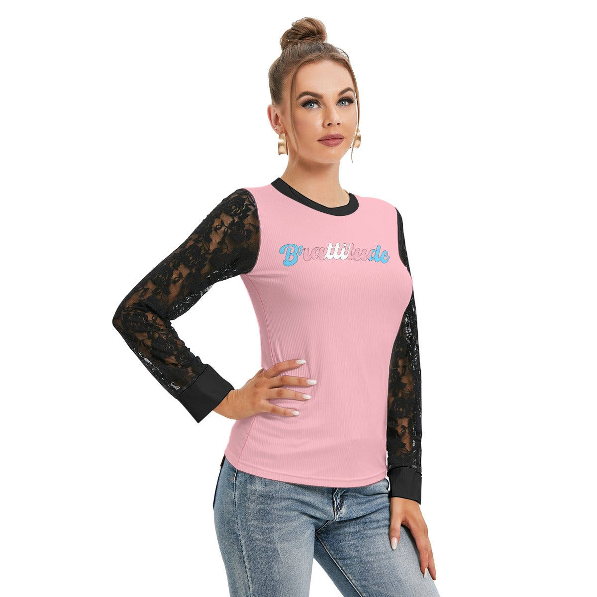 Brattitude Trans Flag Black-Laced Long Sleeve T-shirt