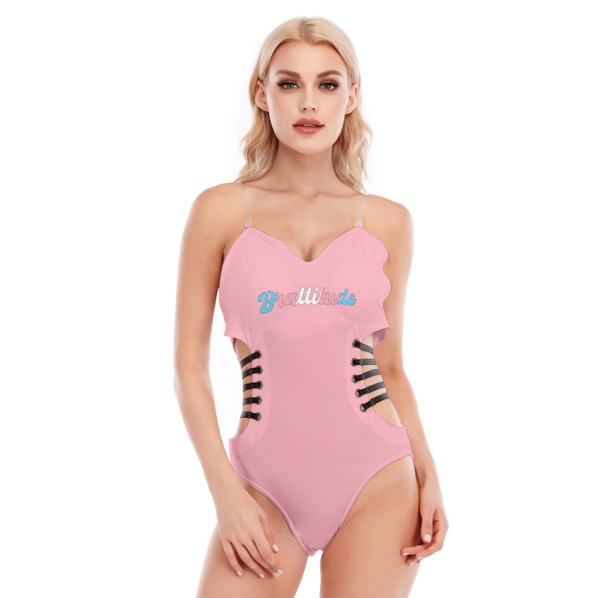 Brattitude Trans Flag Black Strap Bodysuit