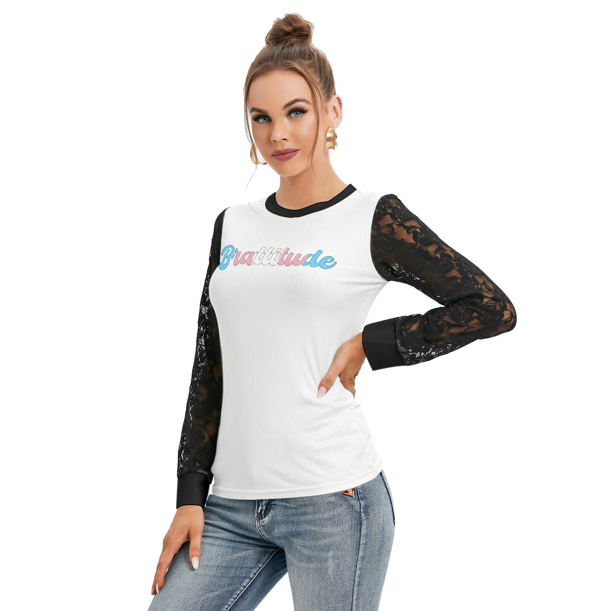 Brattitude Trans Flag Black-Laced Long Sleeve T-shirt