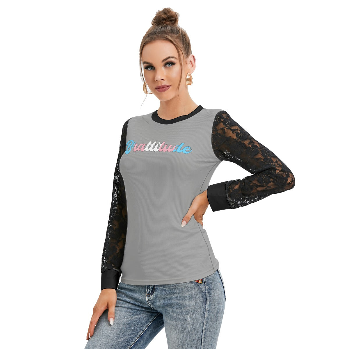 Brattitude Trans Flag Black-Laced Long Sleeve T-shirt